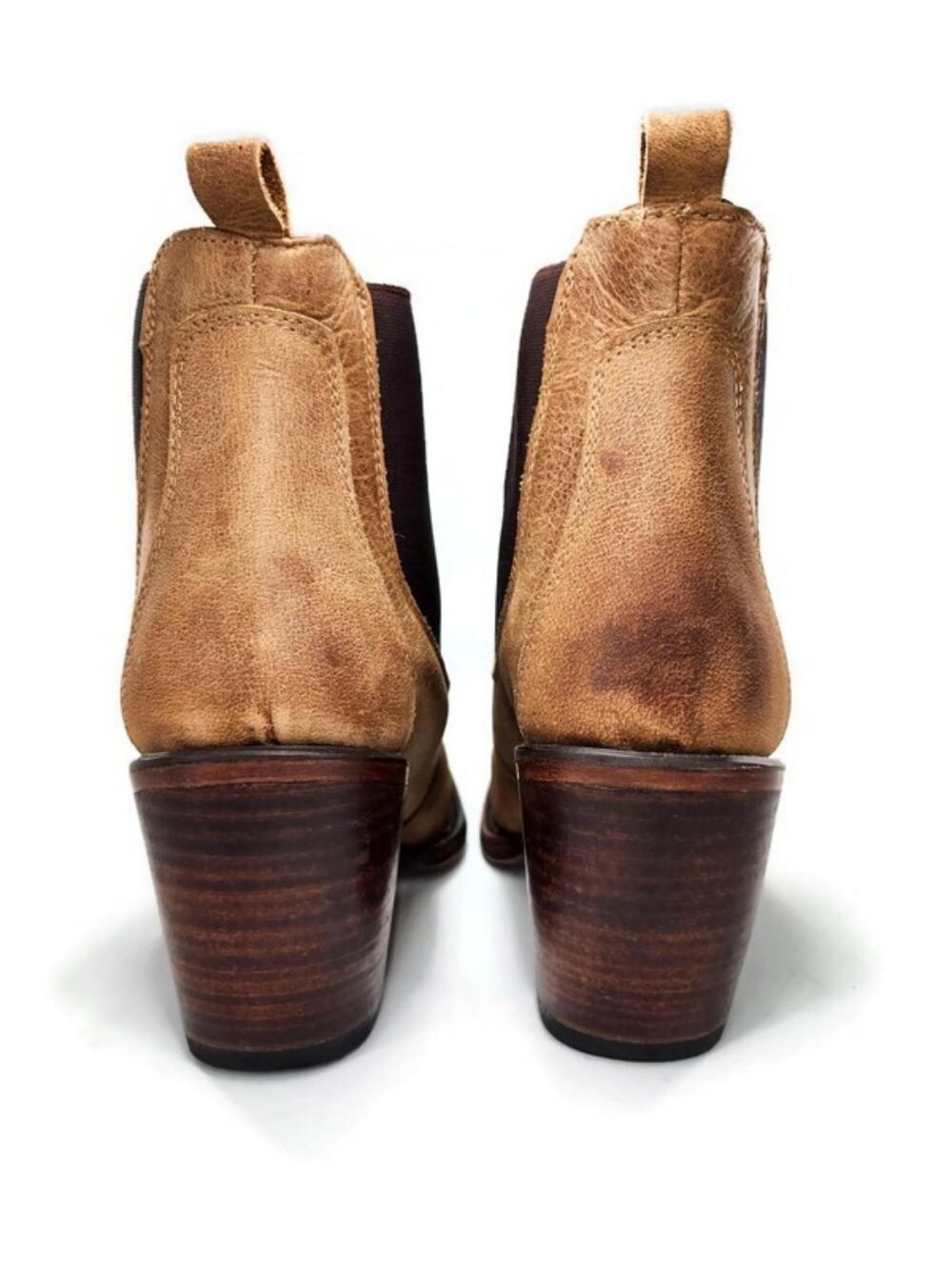 Circle G Corral Tan Distressed Leather Side Panels Western Heel Ankle Boots - Picture 9 of 15